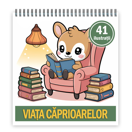 Carti de colorat pentru copii - Carte de colorat, 41 de ilustratii Viata Caprioarelor, 88 pagini
