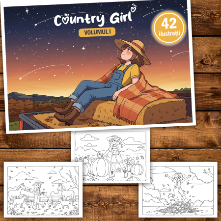 Carte de colorat, 42 de ilustratii Country Girl - Volumul I, 90 pagini [1]