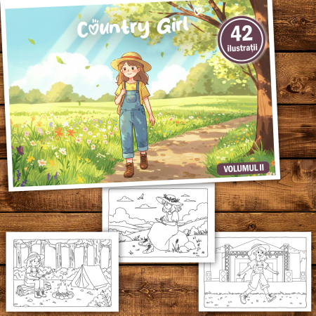 Carte de colorat, 42 de ilustratii Country Girl - Volumul II, 90 pagini [1]