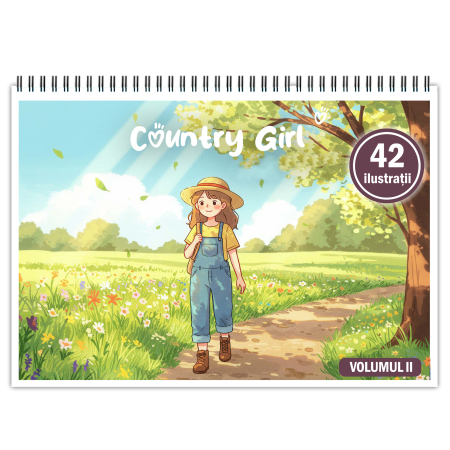 Carti de colorat antistres pentru adulti - Carte de colorat, 42 de ilustratii Country Girl - Volumul II, 90 pagini