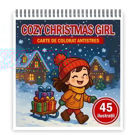Carti de colorat pentru copii - Carte de colorat, 45 de ilustratii Cozy Christmas Girl, 96 pagini
