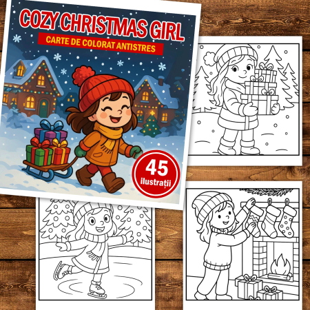 Carte de colorat, 45 de ilustratii Cozy Christmas Girl, 96 pagini [1]