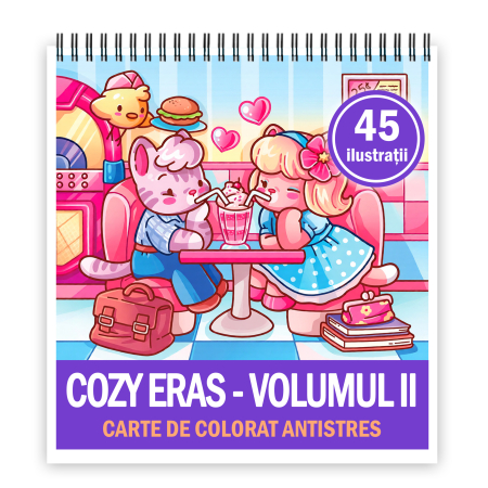 Carti de colorat antistres pentru adulti - Carte de colorat, 45 de ilustratii Cozy Eras - Volumul II, 96 pagini