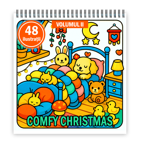Carti de colorat antistres pentru adulti - Carte de colorat, 48 de ilustratii Comfy Christmas - Volumul II, 102 pagini
