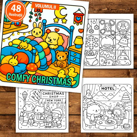 Carte de colorat, 48 de ilustratii Comfy Christmas - Volumul II, 102 pagini [1]