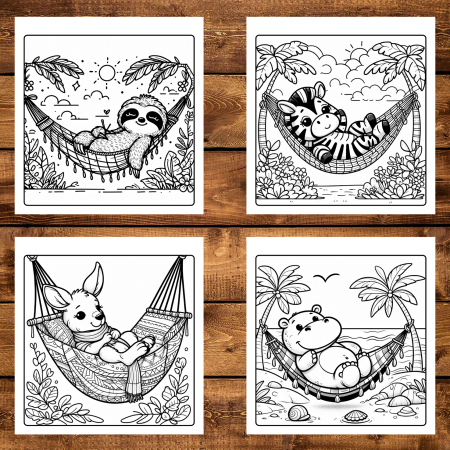 Carte de colorat, 48 de ilustratii Cute Animals on Vacation, 102 pagini [2]