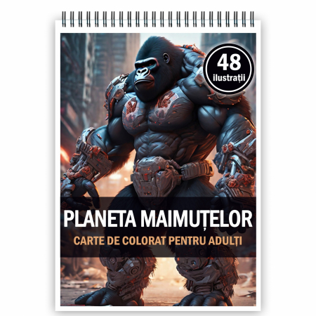 Carti de colorat pentru copii - Carte de colorat, 48 de ilustratii, Planeta maimultelor, 96 pagini