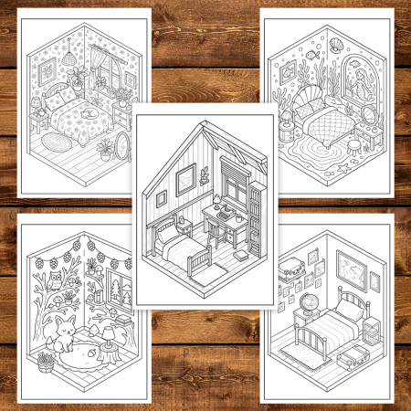 Carte de colorat, 49 de ilustratii Isometric Rooms, 104 pagini [2]