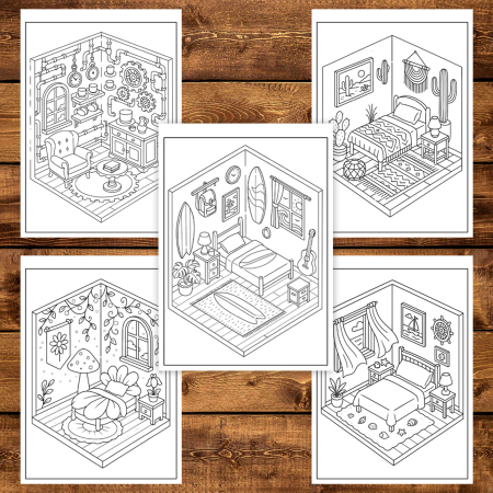 Carte de colorat, 49 de ilustratii Isometric Rooms, 104 pagini [3]