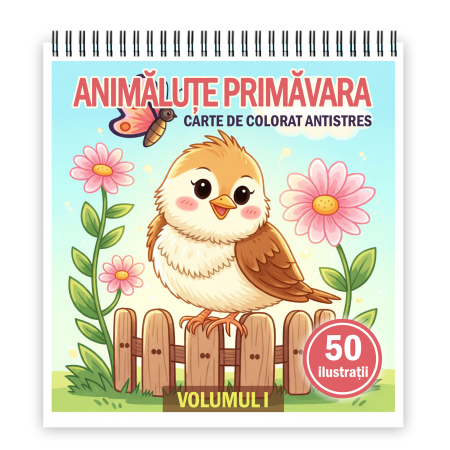 Carti de colorat pentru copii - Carte de colorat, 50 de ilustratii Animalute Primavara, 106 pagini