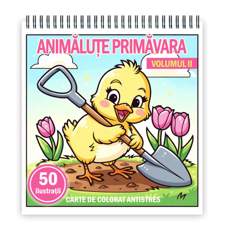 Carti de colorat pentru copii - Carte de colorat, 50 de ilustratii Animalute Primavara - Volumul II, 106 pagini