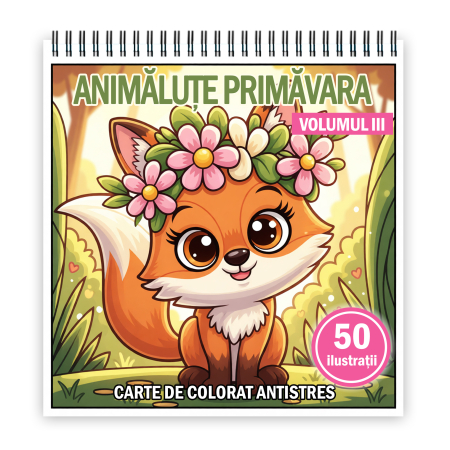 Carti de colorat pentru copii - Carte de colorat, 50 de ilustratii Animalute Primavara - Volumul III, 106 pagini