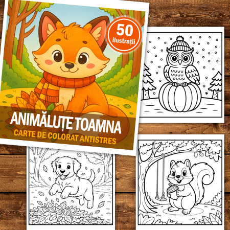 Carte de colorat, 50 de ilustratii Animalute Toamna, 106 pagini [1]