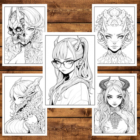 Carte de colorat, 50 de ilustratii, Anime Demon Girls, 106 pagini [3]