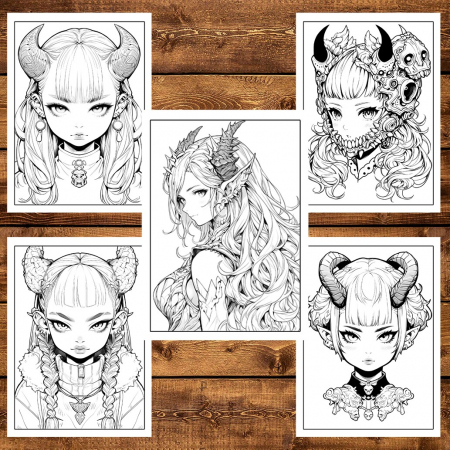 Carte de colorat, 50 de ilustratii, Anime Demon Girls, 106 pagini [5]