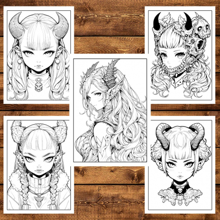 Carte de colorat, 50 de ilustratii, Anime Demon Girls, 106 pagini [5]