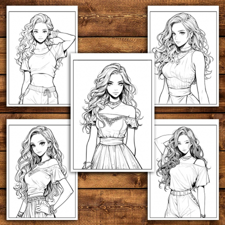 Carte de colorat, 50 de ilustratii, Anime Model Girls - Volumul I, 106 pagini [3]