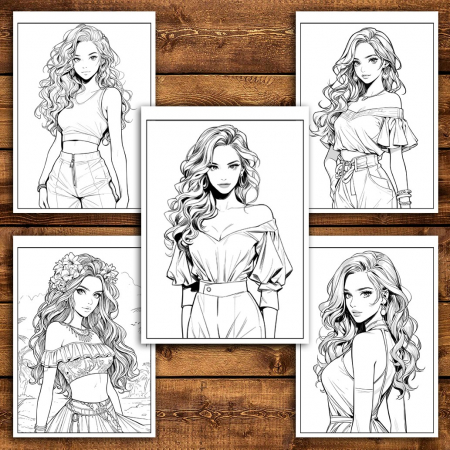 Carte de colorat, 50 de ilustratii, Anime Model Girls - Volumul I, 106 pagini [4]