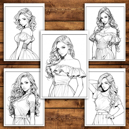 Carte de colorat, 50 de ilustratii, Anime Model Girls - Volumul II, 106 pagini [3]