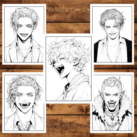 Carte de colorat, 50 de ilustratii, Anime Vampire Boys, 106 pagini [2]