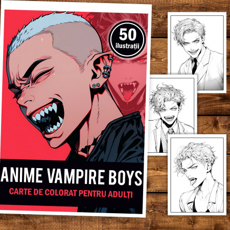 Carte de colorat, 50 de ilustratii, Anime Vampire Boys, 106 pagini [1]