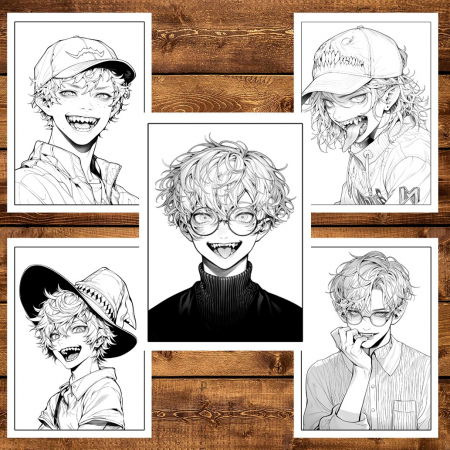 Carte de colorat, 50 de ilustratii, Anime Vampire Boys, 106 pagini [5]