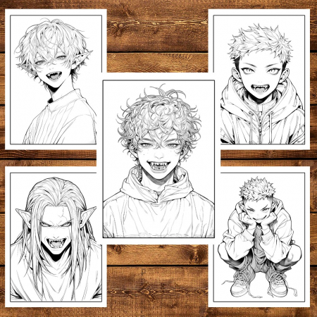 Carte de colorat, 50 de ilustratii, Anime Vampire Boys, 106 pagini [4]