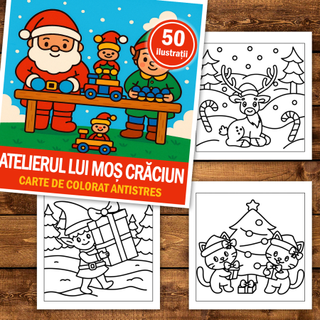 Carte de colorat, 50 de ilustratii Atelierul lui Mos Craciun, 106 pagini [1]