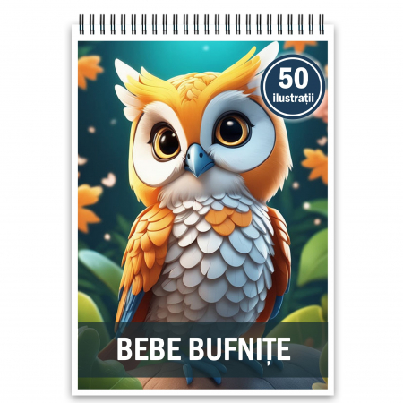 Carti de colorat pentru copii - Carte de colorat, 50 de ilustratii, Bebe bufnite, 106 pagini