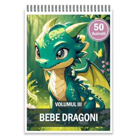 Carti de colorat pentru copii - Carte de colorat, 50 de ilustratii, Bebe Dragoni - Volumul III, 106 pagini