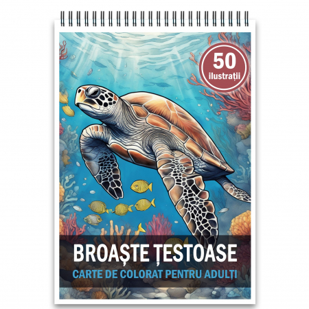 Carti de colorat cu Animale - Carte de colorat, 50 de ilustratii, Broaste Testoase, 106 pagini