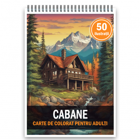 Carti de colorat cu Peisaje, cladiri, castele - Carte de colorat, 50 de ilustratii, Cabane, 106 pagini