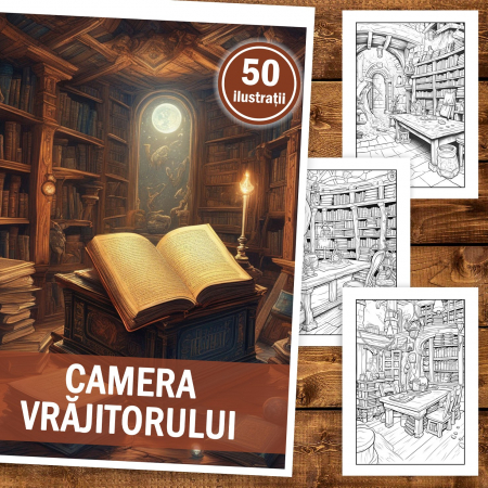 Carte de colorat, 50 de ilustratii, Camera Vrajitorului, 106 pagini [1]