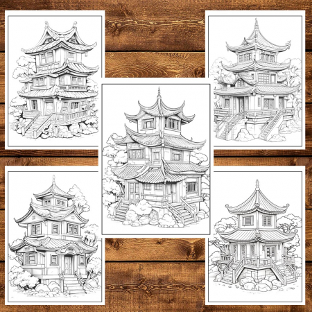 Carte de colorat, 50 de ilustratii, Case Chinezesti, 106 pagini [5]