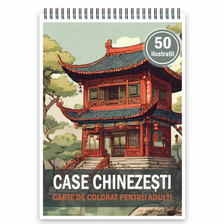Carti de colorat cu Peisaje, cladiri, castele - Carte de colorat, 50 de ilustratii, Case Chinezesti, 106 pagini