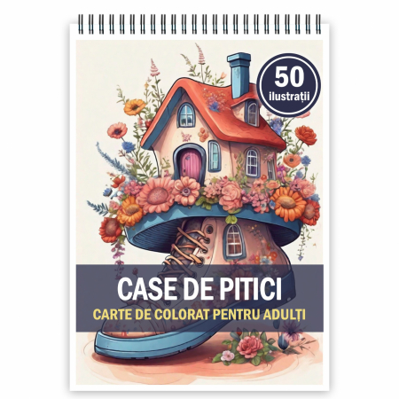 Carti de colorat cu Peisaje, cladiri, castele - Carte de colorat, 50 de ilustratii, Case de pitici, 106 pagini