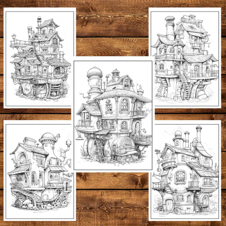 Carte de colorat, 50 de ilustratii, Case Steampunk, 106 pagini [5]