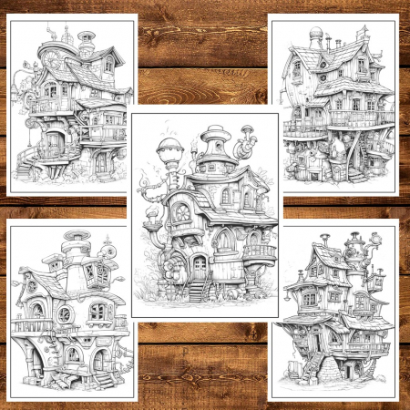 Carte de colorat, 50 de ilustratii, Case Steampunk, 106 pagini [4]