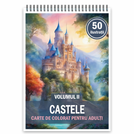 Carti de colorat cu Peisaje, cladiri, castele - Carte de colorat, 50 de ilustratii, Castele - Volumul II, 106 pagini