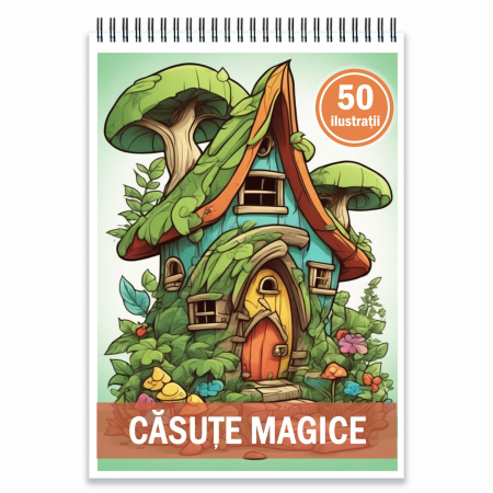 Carti de colorat antistres pentru adulti - Carte de colorat, 50 de ilustratii, Casute Magice, 106 pagini