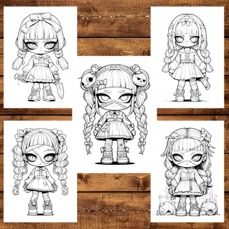 Carte de colorat, 50 de ilustratii, Chibi Horror Girls, 106 pagini [5]