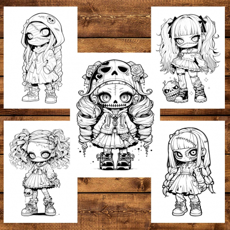Carte de colorat, 50 de ilustratii, Chibi Horror Girls, 106 pagini [3]