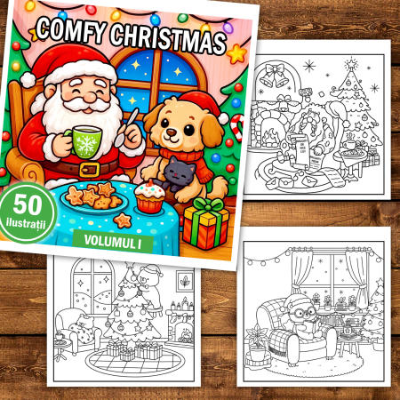 Carte de colorat, 50 de ilustratii Comfy Christmas - Volumul I, 106 pagini [1]