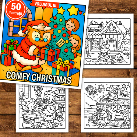 Carte de colorat, 50 de ilustratii Comfy Christmas - Volumul III, 106 pagini [1]
