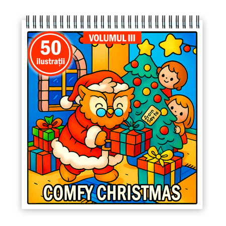Carti de colorat antistres pentru adulti - Carte de colorat, 50 de ilustratii Comfy Christmas - Volumul III, 106 pagini