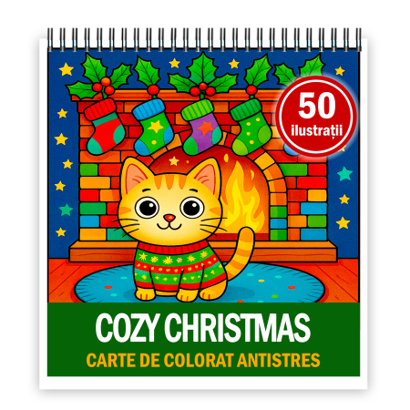 Carti de colorat antistres pentru adulti - Carte de colorat, 50 de ilustratii Cozy Christmas, 106 pagini