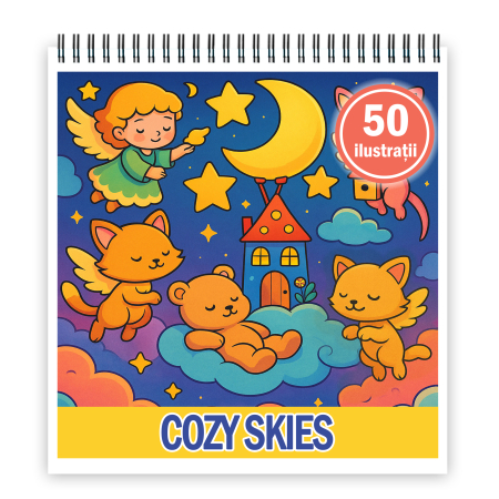 Carti de colorat antistres pentru adulti - Carte de colorat, 50 de ilustratii Cozy Skies, 106 pagini