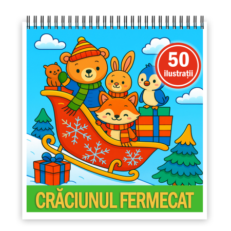 Carti de colorat antistres pentru adulti - Carte de colorat, 50 de ilustratii Craciunul Fermecat, 106 pagini
