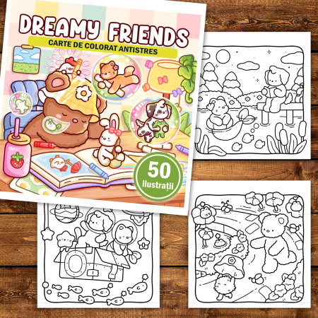 Carte de colorat, 50 de ilustratii Dreamy Friends, 106 pagini [1]