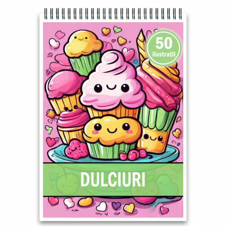 Carti de colorat pentru copii - Carte de colorat, 50 de ilustratii, Dulciuri, 106 pagini